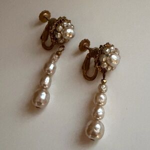 Miriam Haskell Gold and Baroque Pearl Clip On Earrings